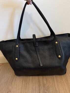 Annabel Ingall Large Isabella Black Pebbled Leather Tote Gold Hardware